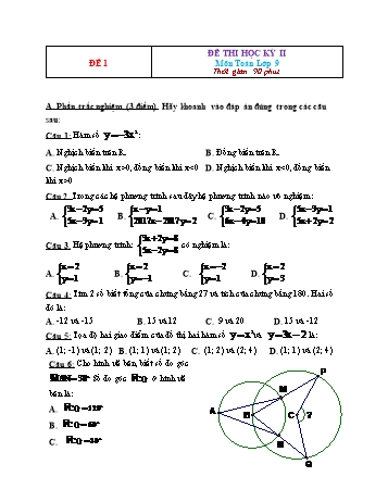 26 Đề thi học kỳ II môn Toán Lớp 9 - Đề 1 (Có đáp án)