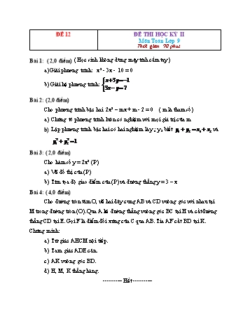 26 Đề thi học kỳ II môn Toán Lớp 9 - Đề 12 (Có đáp án)