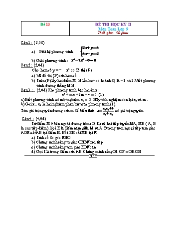 26 Đề thi học kỳ II môn Toán Lớp 9 - Đề 13 (Có đáp án)