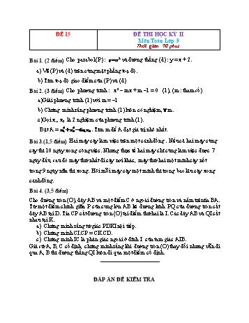 26 Đề thi học kỳ II môn Toán Lớp 9 - Đề 15 (Có đáp án)