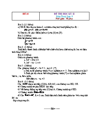 26 Đề thi học kỳ II môn Toán Lớp 9 - Đề 16 (Có đáp án)