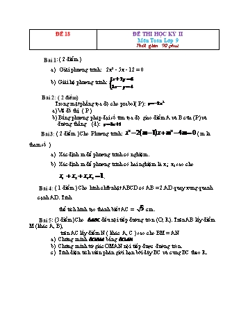 26 Đề thi học kỳ II môn Toán Lớp 9 - Đề 18 (Có đáp án)