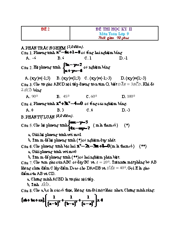 26 Đề thi học kỳ II môn Toán Lớp 9 - Đề 2 (Có đáp án)