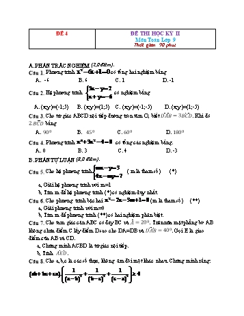 26 Đề thi học kỳ II môn Toán Lớp 9 - Đề 4 (Có đáp án)