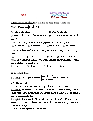26 Đề thi học kỳ II môn Toán Lớp 9 - Đề 6 (Có đáp án)