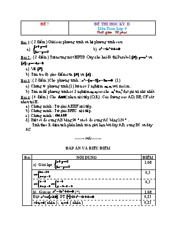 26 Đề thi học kỳ II môn Toán Lớp 9 - Đề 7 (Có đáp án)