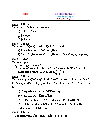 26 Đề thi học kỳ II môn Toán Lớp 9 - Đề 9 (Có đáp án)