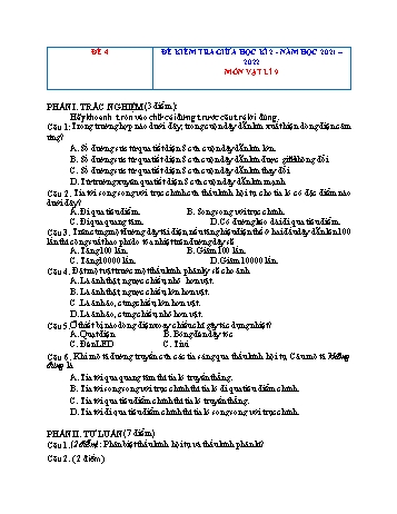 6 Đề kiểm tra giữa học kì 2 môn Vật lí Lớp 9 - Năm học 2021-2022 - Đề 4 (Có đáp án)