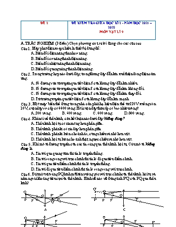 6 Đề kiểm tra giữa học kì 2 môn Vật lí Lớp 9 - Năm học 2021-2022 - Đề 2 (Có đáp án)