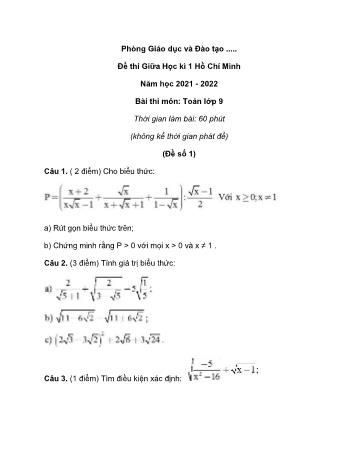 7 Đề thi giữa học kì 1 môn Toán Lớp 9 - Năm học 2021-2022 - Phòng GD&ĐT Hồ Chí Minh