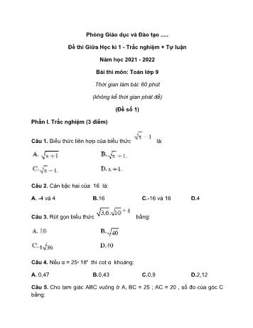 7 Đề thi giữa học kì 1 môn Toán Lớp 9 - Năm học 2021-2022 (Trắc nghiệm + Tự luận)