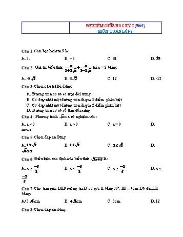 Bộ 10 đề kiểm tra giữa học kỳ I môn Toán Lớp 9 - Đề 9