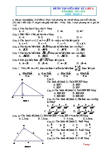 Bộ 4 đề ôn tập giữa học kỳ I môn Toán Lớp 9 - Năm học 2022-2023 (Có đáp án)