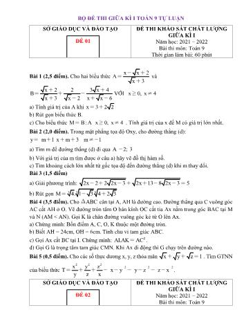 Bộ 7 đề thi khảo sát chất lượng giữa kì I môn Toán học Lớp 9 - Năm học 2021-2022