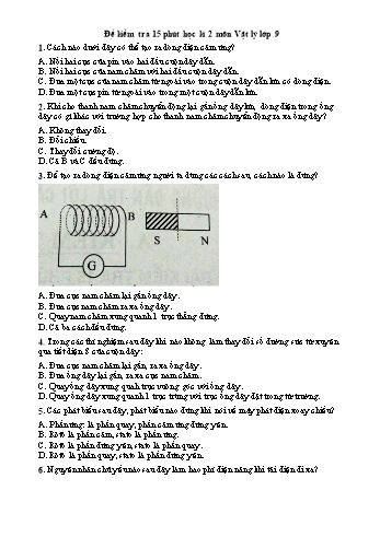 Đề kiểm tra 15 phút học kì 2 môn Vật lý Lớp 9 (Có đáp án)