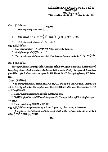 Đề kiểm tra chất lượng học kỳ II môn Toán Lớp 9