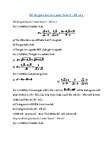 Đề thi giữa học kì 1 môn Toán Lớp 9 - Đề số 1 (Có đáp án).doc