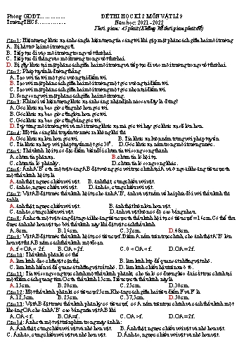Đề thi học kì 2 môn Vật lý Lớp 9 - Năm học 2021-2022
