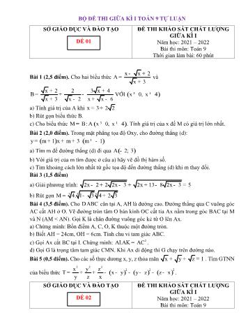 Tổng hợp 7 đề thi khảo sát chất lượng giữa kì I môn Toán Lớp 9 - Năm học 2021-2022 (Tự luận)