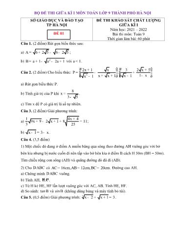 Tổng hợp 7 đề thi khảo sát chất lượng giữa kì I môn Toán Lớp 9 - Năm học 2021-2022 - Sở GD&ĐT Hà Nội