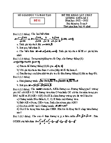 Tuyển tập 20 đề thi khảo sát chất lượng giữa kì I môn Toán Lớp 9 - Năm học 2021-2022