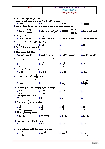 Tuyển tập 6 đề kiểm tra giữa học kỳ I môn Toán Lớp 9 (Có đáp án)