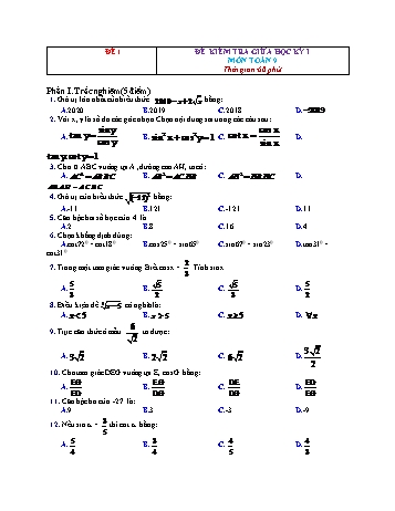 Tuyển tập 6 đề kiểm tra giữa học kỳ I môn Toán Lớp 9 - Đề 1 (Có đáp án)