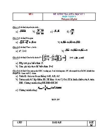 Tuyển tập 6 đề kiểm tra giữa học kỳ I môn Toán Lớp 9 - Đề 2 (Có đáp án)