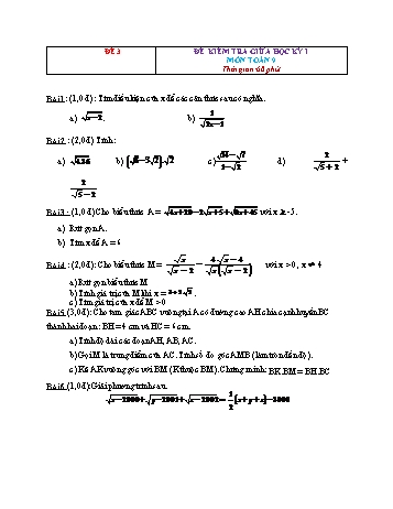 Tuyển tập 6 đề kiểm tra giữa học kỳ I môn Toán Lớp 9 - Đề 3 (Có đáp án)