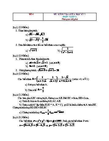 Tuyển tập 6 đề kiểm tra giữa học kỳ I môn Toán Lớp 9 - Đề 4 (Có đáp án)