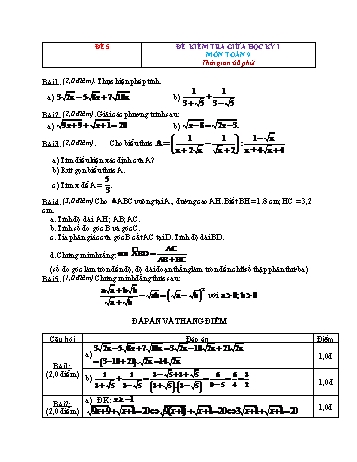 Tuyển tập 6 đề kiểm tra giữa học kỳ I môn Toán Lớp 9 - Đề 5 (Có đáp án)