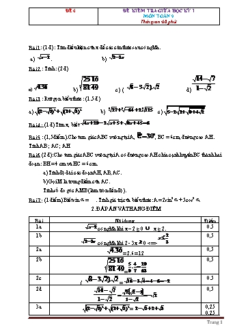 Tuyển tập 6 đề kiểm tra giữa học kỳ I môn Toán Lớp 9 - Đề 6 (Có đáp án)