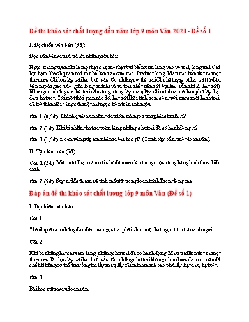 2 Đề thi khảo sát chất lượng đầu năm môn Ngữ văn Lớp 9 - Năm 2021 (Có đáp án)