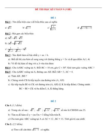 3 Đề thi học kì I môn môn Toán Lớp 9