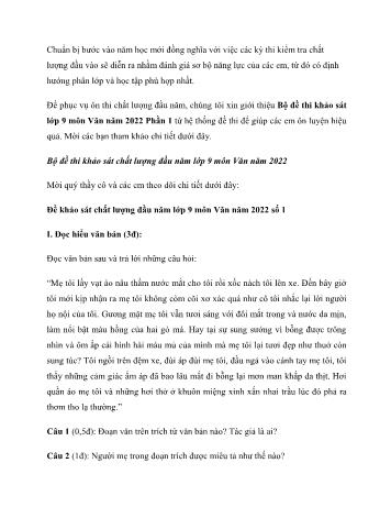 3 Đề thi khảo sát chất lượng đầu năm môn Ngữ văn Lớp 9 - Năm 2022 (Có đáp án)