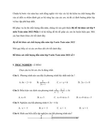 Bộ 2 đề thi khảo sát chất lượng đầu năm môn Toán Lớp 9 - Năm 2022 (Có đáp án)
