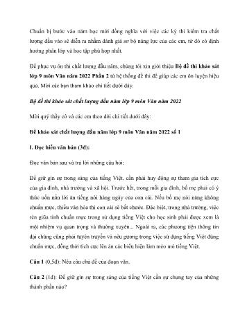 Bộ 3 đề thi khảo sát chất lượng đầu năm môn Ngữ văn Lớp 9 - Năm 2022 (Có đáp án)