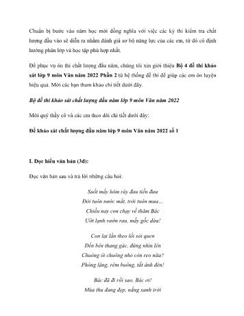 Bộ 4 đề thi khảo sát chất lượng đầu năm môn Ngữ văn Lớp 9 - Năm 2022 (Có đáp án)