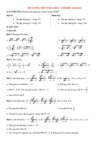 Đề cương ôn tập học kì 1 môn Toán Lớp 9 - Năm học 2022-2023