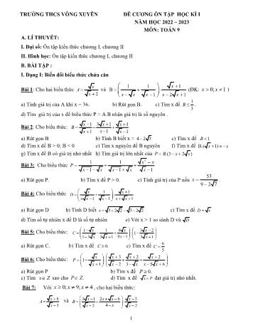 Đề cương ôn tập học kì I môn Toán Lớp 9 - Năm học 2022-2023 - Trường THCS Võng Xuyên