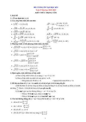 Đề cương ôn tập học kì I môn Toán Lớp 9 - Năm học 2022-2023