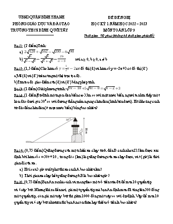 Đề đề nghị học kỳ 1 môn Toán Lớp 9 - Năm học 2022-2023 - Trường THCS Bình Quới Tây (Có đáp án)