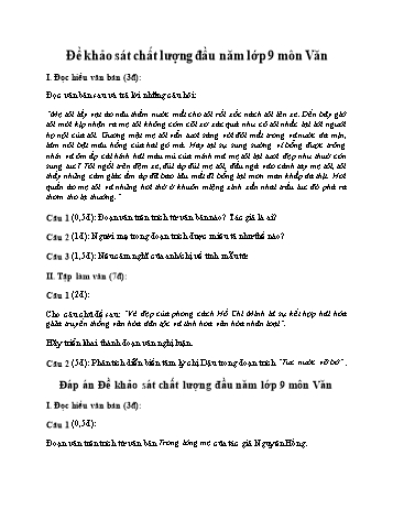 Đề khảo sát chất lượng đầu năm môn Ngữ văn Lớp 9 - Đề 1 (Có đáp án)