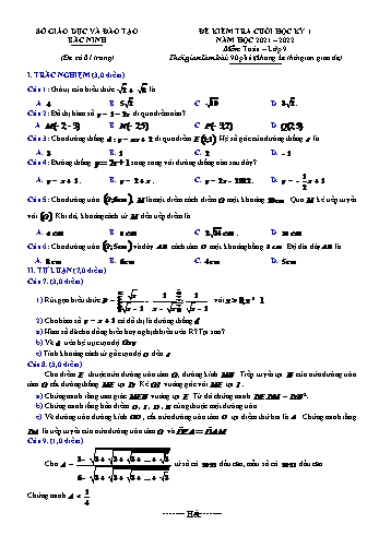 Đề kiểm tra cuối học kỳ I môn Toán Lớp 9 - Năm học 2021-2022 - Sở GD&ĐT Bắc Ninh (Có đáp án)