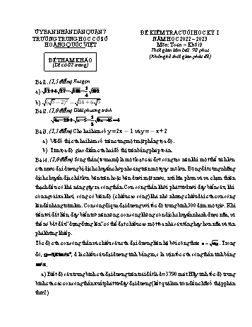 Đề kiểm tra cuối học kỳ I môn Toán Lớp 9 - Năm học 2022-2023 - Trường THCS Hoàng Quốc Việt (Có đáp án)