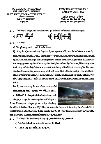 Đề kiểm tra cuối học kỳ I môn Toán Lớp 9 - Năm học 2022-2023 - Trường TH, THCS và THPT Việt Úc (Có đáp án)