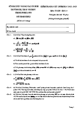 Đề kiểm tra học kỳ I môn Toán Lớp 9 - Năm học 2022-2023 - Trường TH, THCS và THPT EMASI Nam Long (Có đáp án)