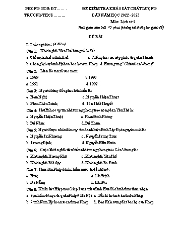 Đề kiểm tra khảo sát chất lượng đầu năm môn Lịch sử Lớp 9 - Năm học 2022-2023 (Có đáp án)