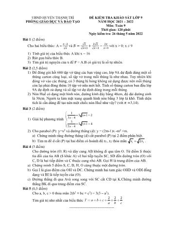 Đề kiểm tra khảo sát môn Toán Lớp 9 - Năm học 2021-2022 - Phòng GD&ĐT huyện Thanh Trì (Có đáp án)