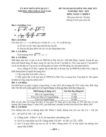Đề tham khảo kiểm tra học kì I môn Toán Lớp 9 - Năm học 2022-2023 - Trường THCS Phan Sào Nam (Có đáp án)